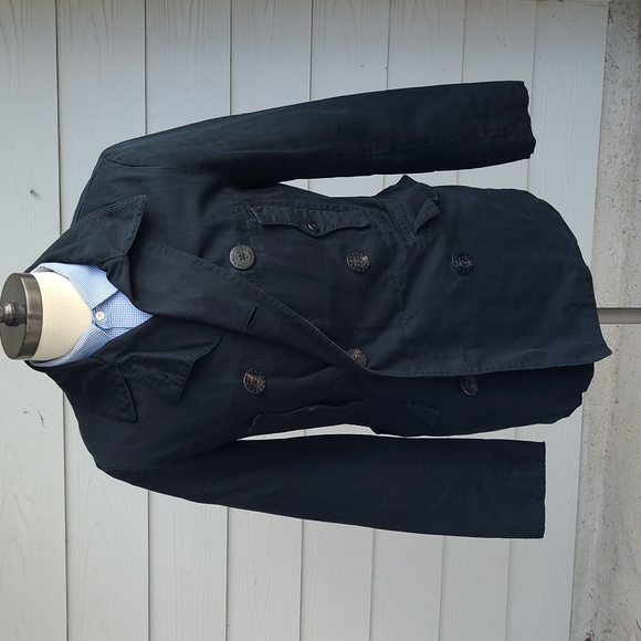 POLO RALPH LAUREN French Naval Black Linen Cotton Blend Small Mens‎ Peacoat Coat - Picture 1 of 10
